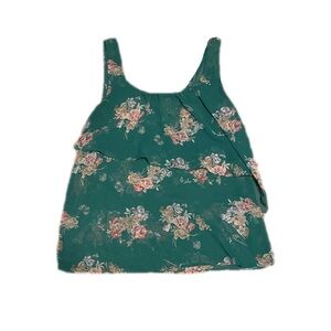 Forever 21 Women’s Green Colorful Floral Semi Sheer Tiered Flowy Top